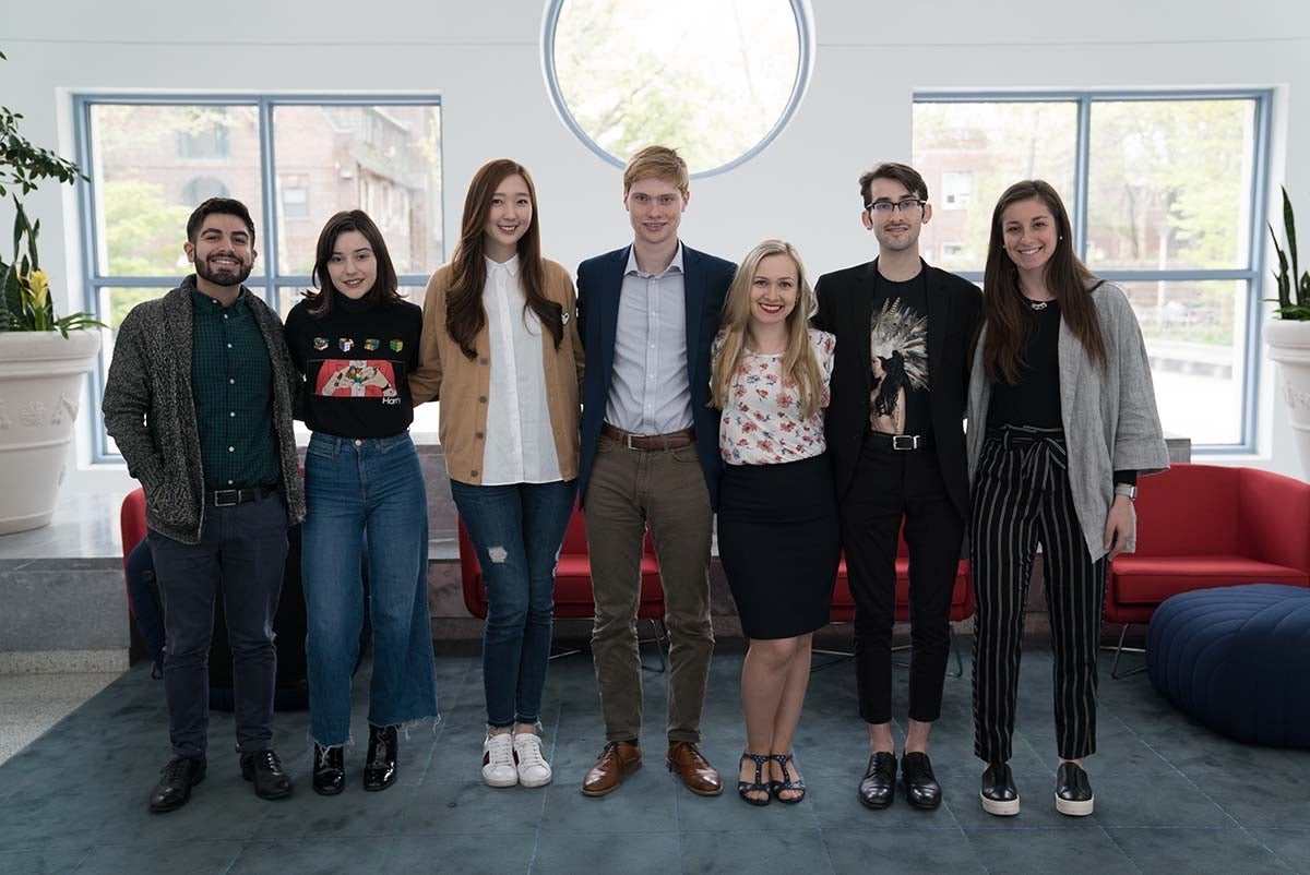 (L to R) Photo of José Carreras-Tartak, Valerie Toledo, Lauren Lee, James Hiebert, Kara Roche, Nick Hunsicker, and Reina Kern