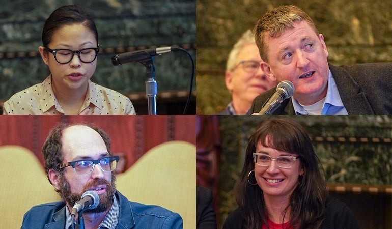 Photos of Tina Vu Pham, James Farrar, Nicole Kligerman, and Brian Dolber (clockwise from top left)