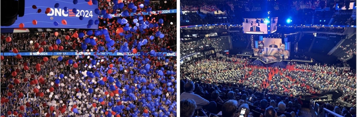 images of the crowd at the Democratic National Convention and the Republican National Convention