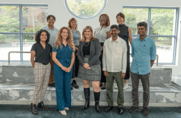 The 2023 doctoral cohort stands in the Annenberg Plaza with Dean Sarah Banet-Weiser