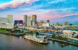 Aerial view of New Orleans, Louisiana, USA at sunset