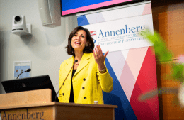 Rochelle Walensky speaks to the audience at the Annenberg Lecture