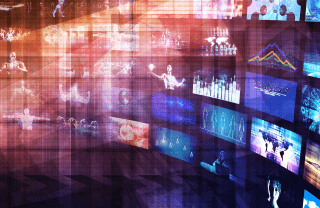 Abstract illustration of rows of blurry tv screens