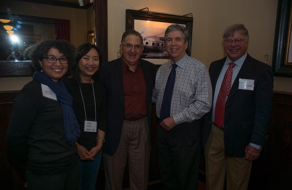 From left to right, Cabral Bigman-Gilmore, Rui Shi, Joseph N. Cappella, Joseph Folger, and John Greene pose and smile together for the camera. 