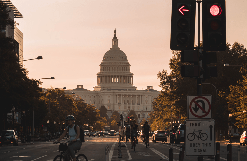 Cyclists in front of the United States Capitol in Washington D.C.