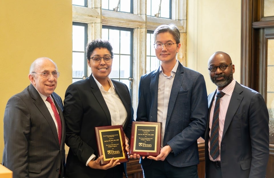 Andy Tan, John Jackson, Ira Harkavy, Paulette Branson posing with award plaques