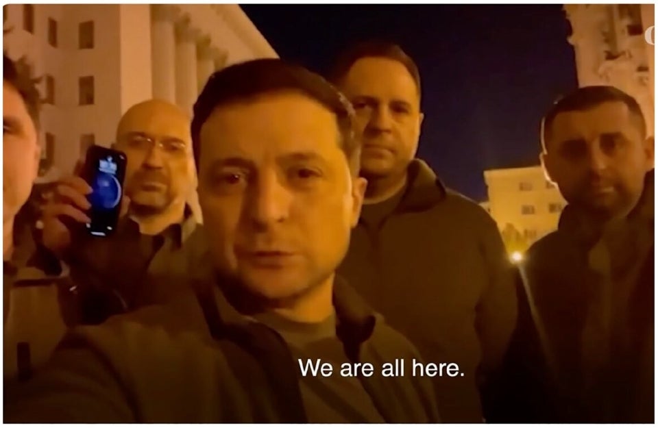 Volodymyr Zelensky and other government officials walk the streets of Kyiv in a YouTube video