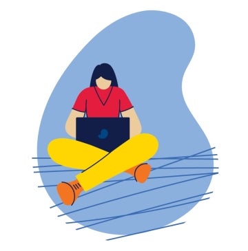 Illustration of a woman sitting and typing on her computer